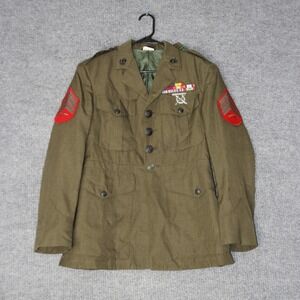 Vintage USMC Service Alpha Uniform Jacket Mens 39XS Green Patch Ribbon